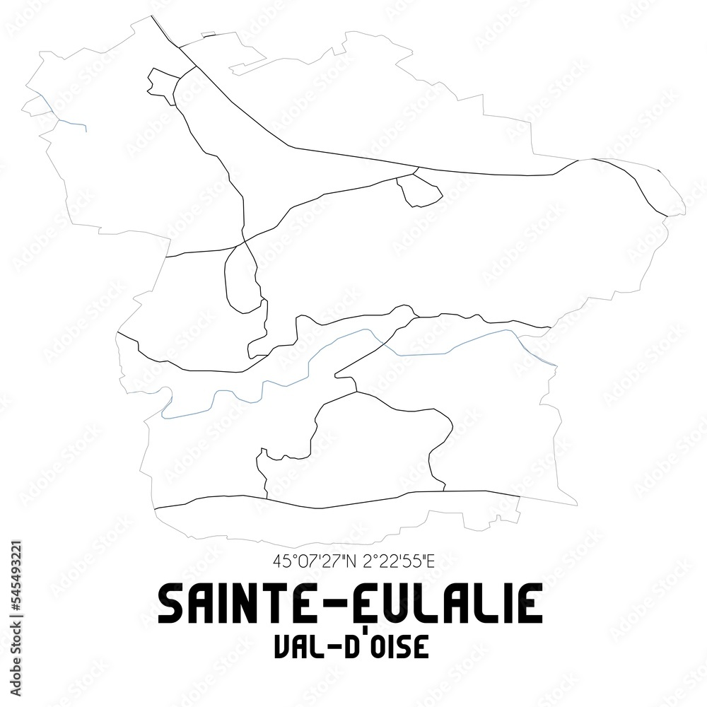 SAINTE-EULALIE Val-d'Oise. Minimalistic street map with black and white lines.