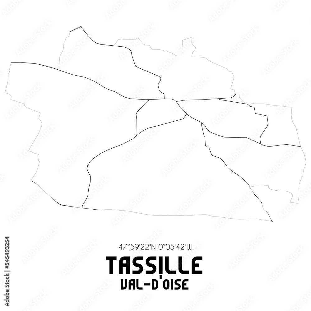 TASSILLE Val-d'Oise. Minimalistic street map with black and white lines. TASSILLE Val-d'Oise. Minimalistic street map with black and white lines.