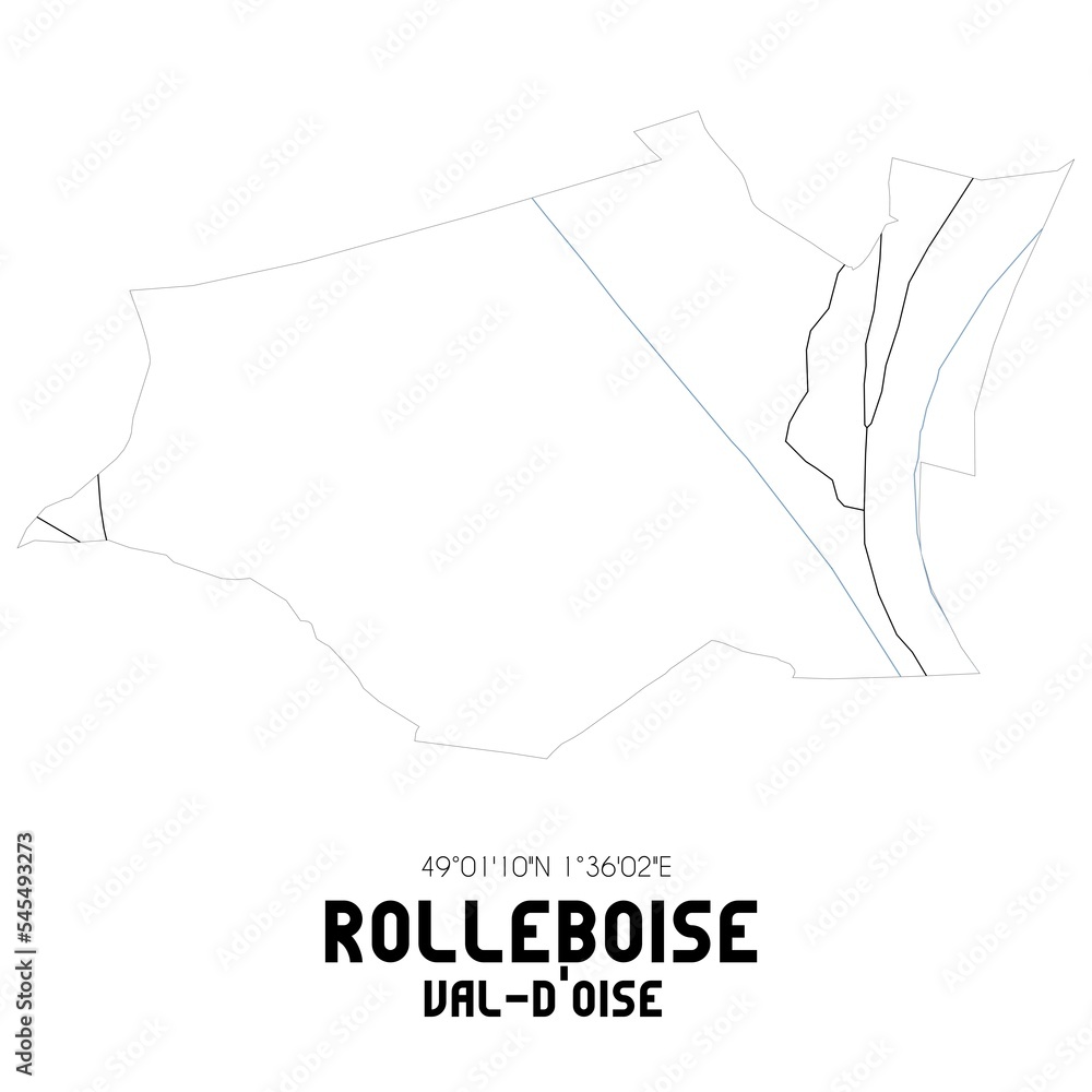 ROLLEBOISE Val-d'Oise. Minimalistic street map with black and white lines. ROLLEBOISE Val-d'Oise. Minimalistic street map with black and white lines.