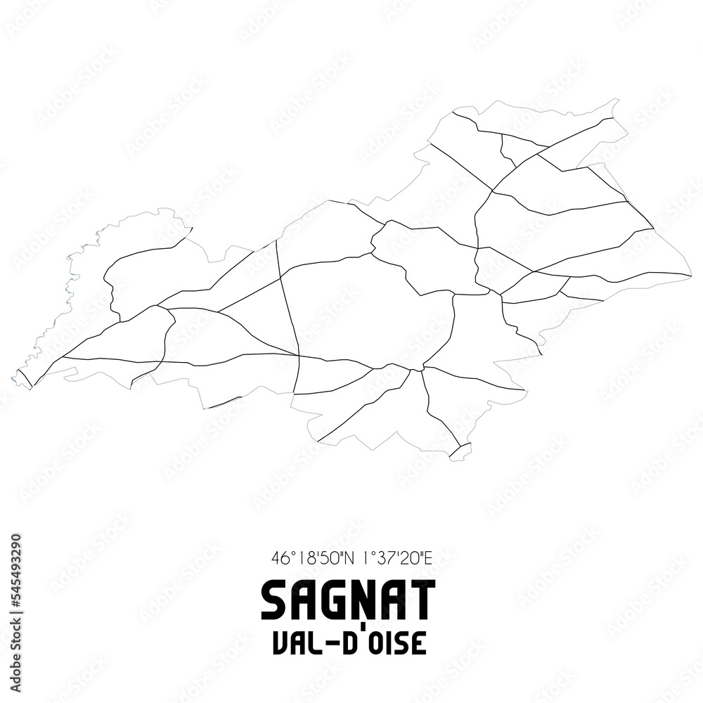 SAGNAT Val-d'Oise. Minimalistic street map with black and white lines. SAGNAT Val-d'Oise. Minimalistic street map with black and white lines.