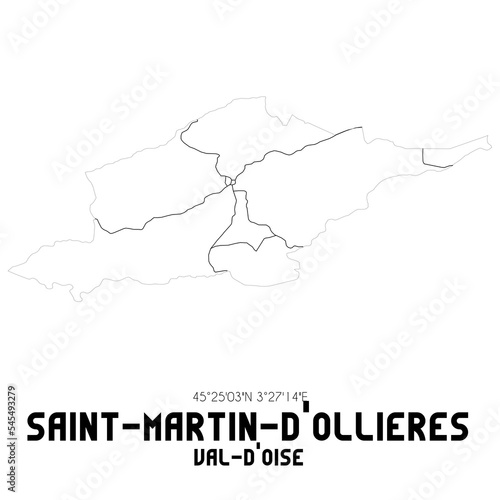 SAINT-MARTIN-D'OLLIERES Val-d'Oise. Minimalistic street map with black and white lines.