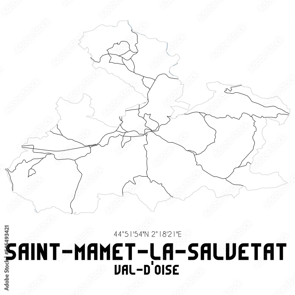 SAINT-MAMET-LA-SALVETAT Val-d'Oise. Minimalistic street map with black and white lines.