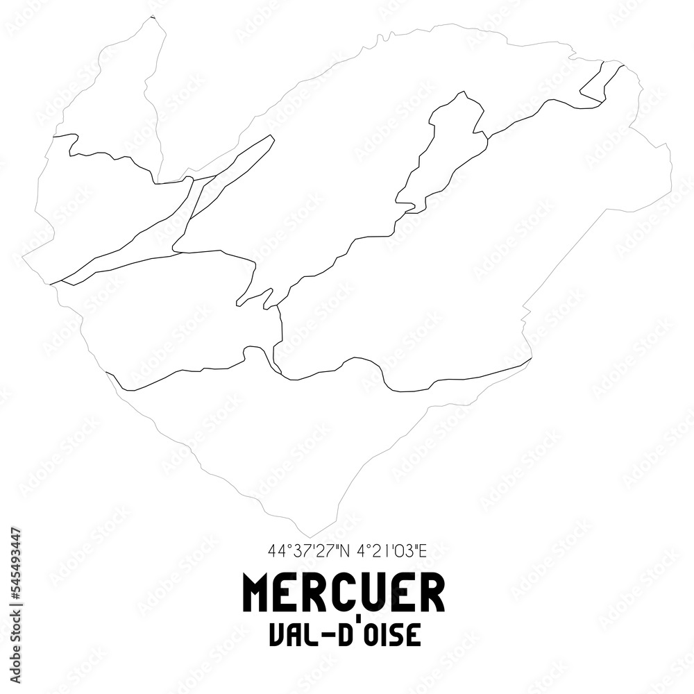 MERCUER Val-d'Oise. Minimalistic street map with black and white lines.