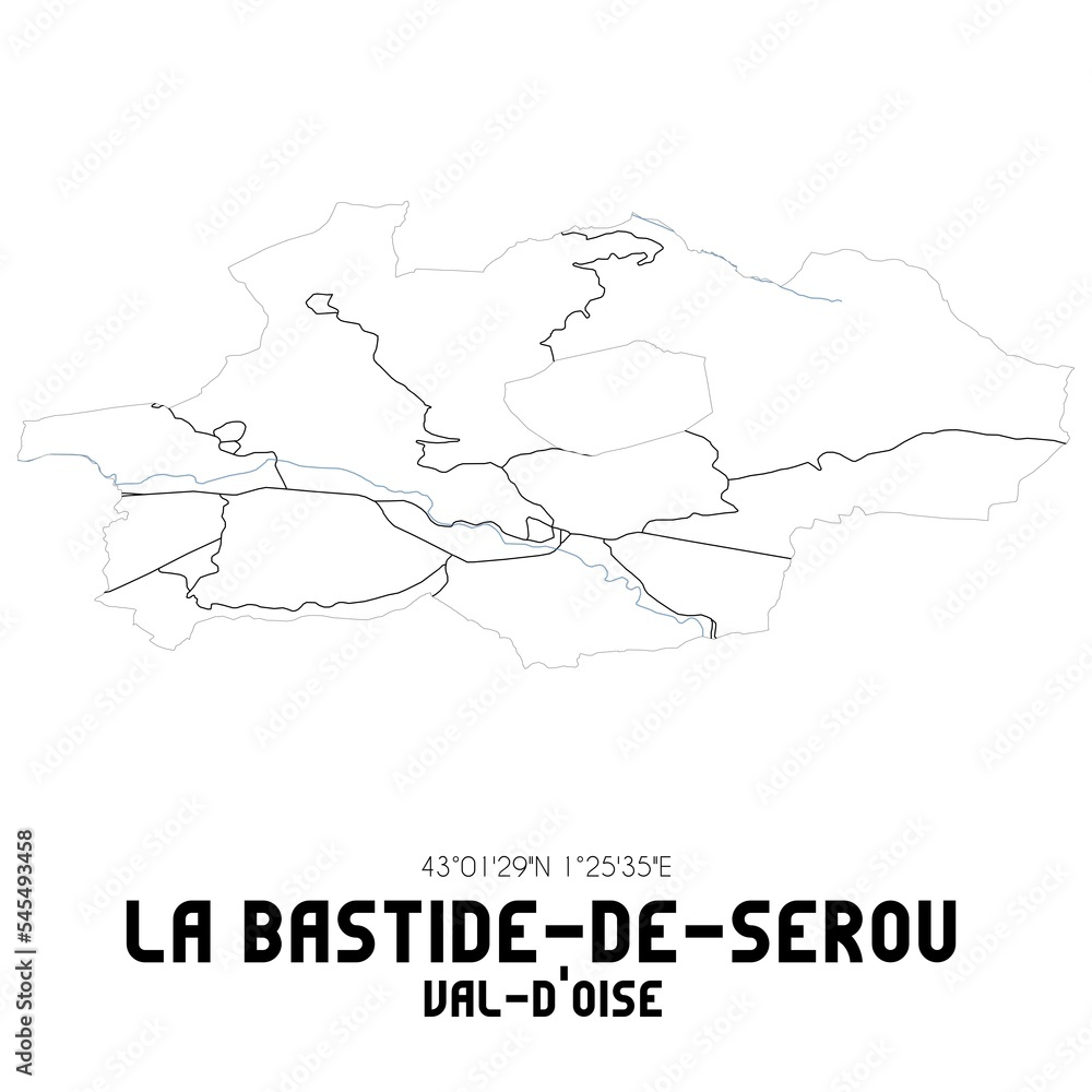 LA BASTIDE-DE-SEROU Val-d'Oise. Minimalistic street map with black and white lines.