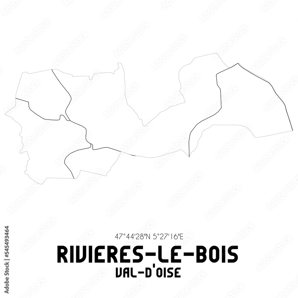 RIVIERES-LE-BOIS Val-d'Oise. Minimalistic street map with black and white lines.