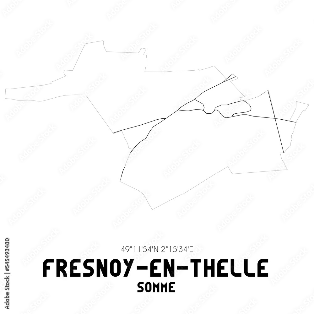 FRESNOY-EN-THELLE Somme. Minimalistic street map with black and white lines.