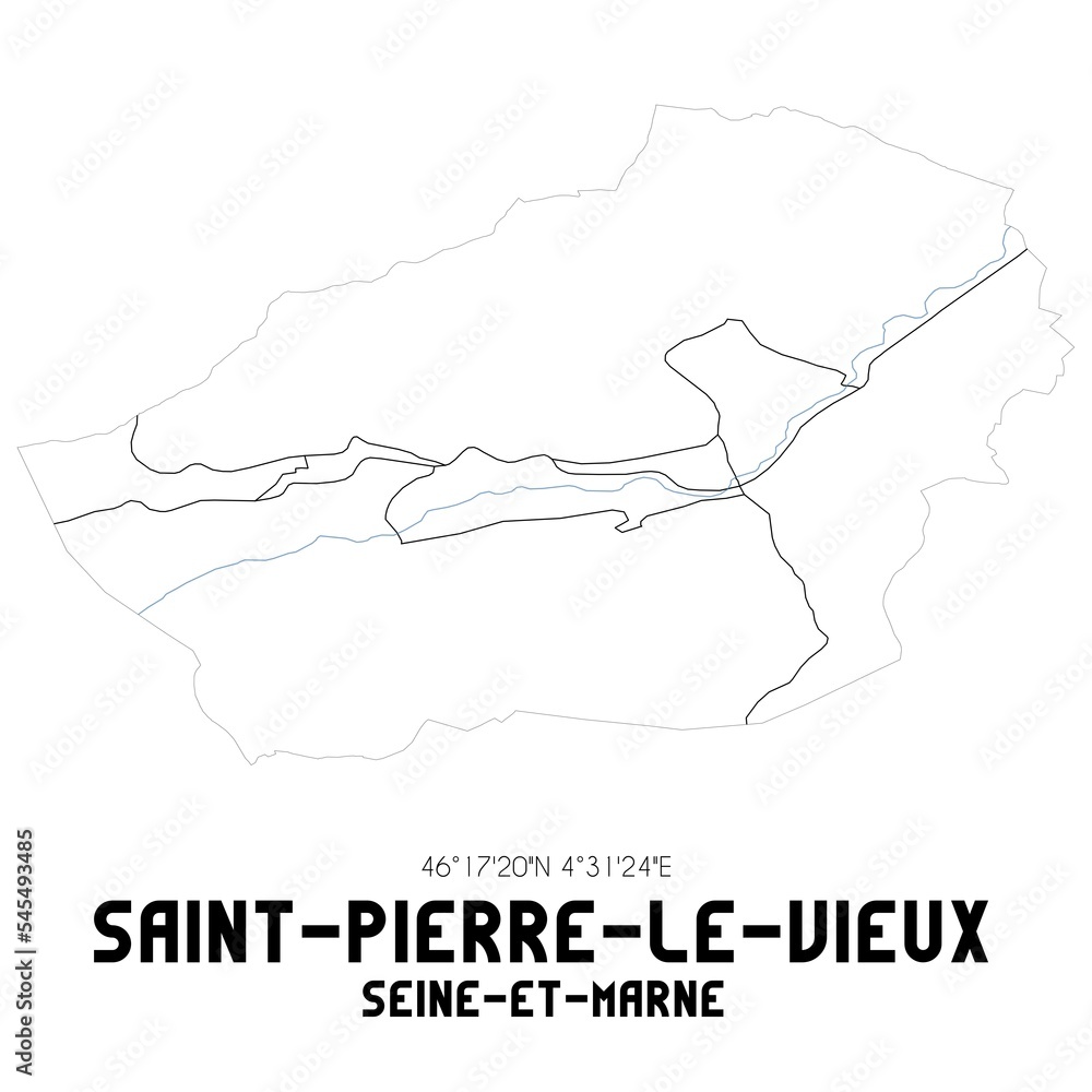 SAINT-PIERRE-LE-VIEUX Seine-et-Marne. Minimalistic street map with black and white lines.