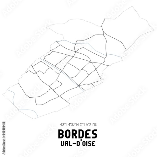 BORDES Val-d'Oise. Minimalistic street map with black and white lines.