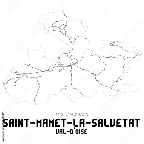 SAINT-MAMET-LA-SALVETAT Val-d Oise. Minimalistic street map with black and white lines.
