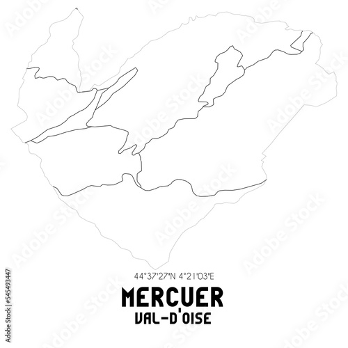 MERCUER Val-d Oise. Minimalistic street map with black and white lines.