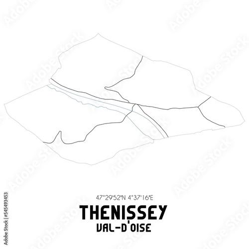 THENISSEY Val-d Oise. Minimalistic street map with black and white lines.