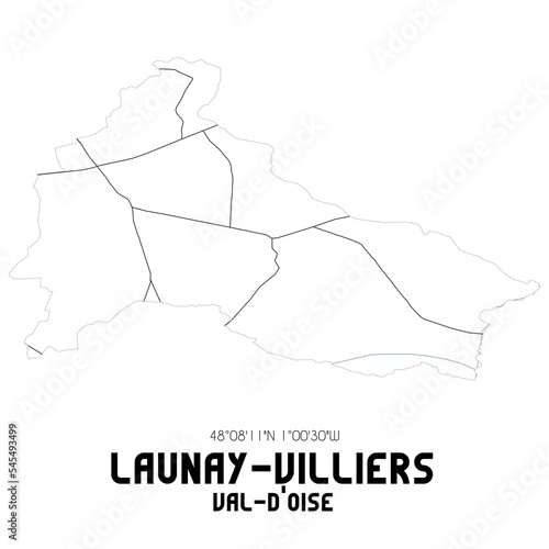 LAUNAY-VILLIERS Val-d'Oise. Minimalistic street map with black and white lines.