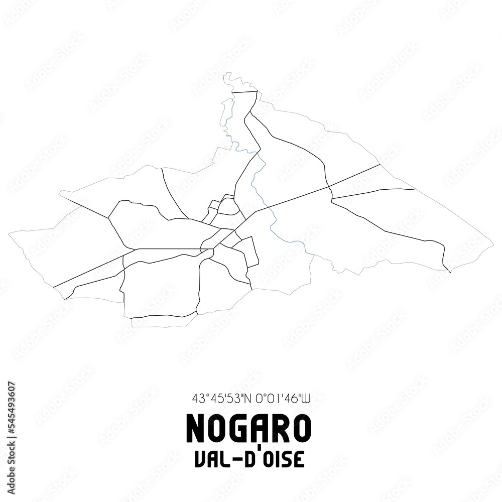 NOGARO Val-d'Oise. Minimalistic street map with black and white lines.