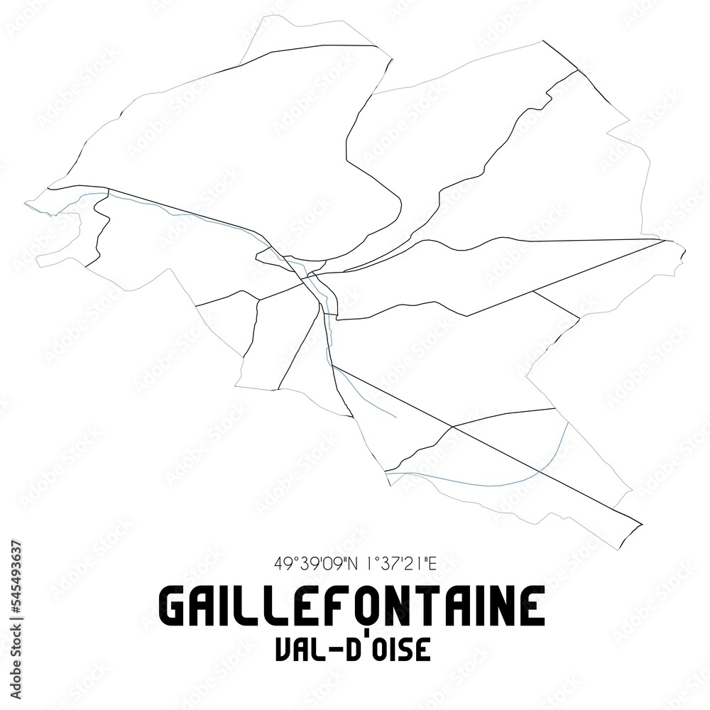 GAILLEFONTAINE Val-d'Oise. Minimalistic street map with black and white lines. GAILLEFONTAINE Val-d'Oise. Minimalistic street map with black and white lines.