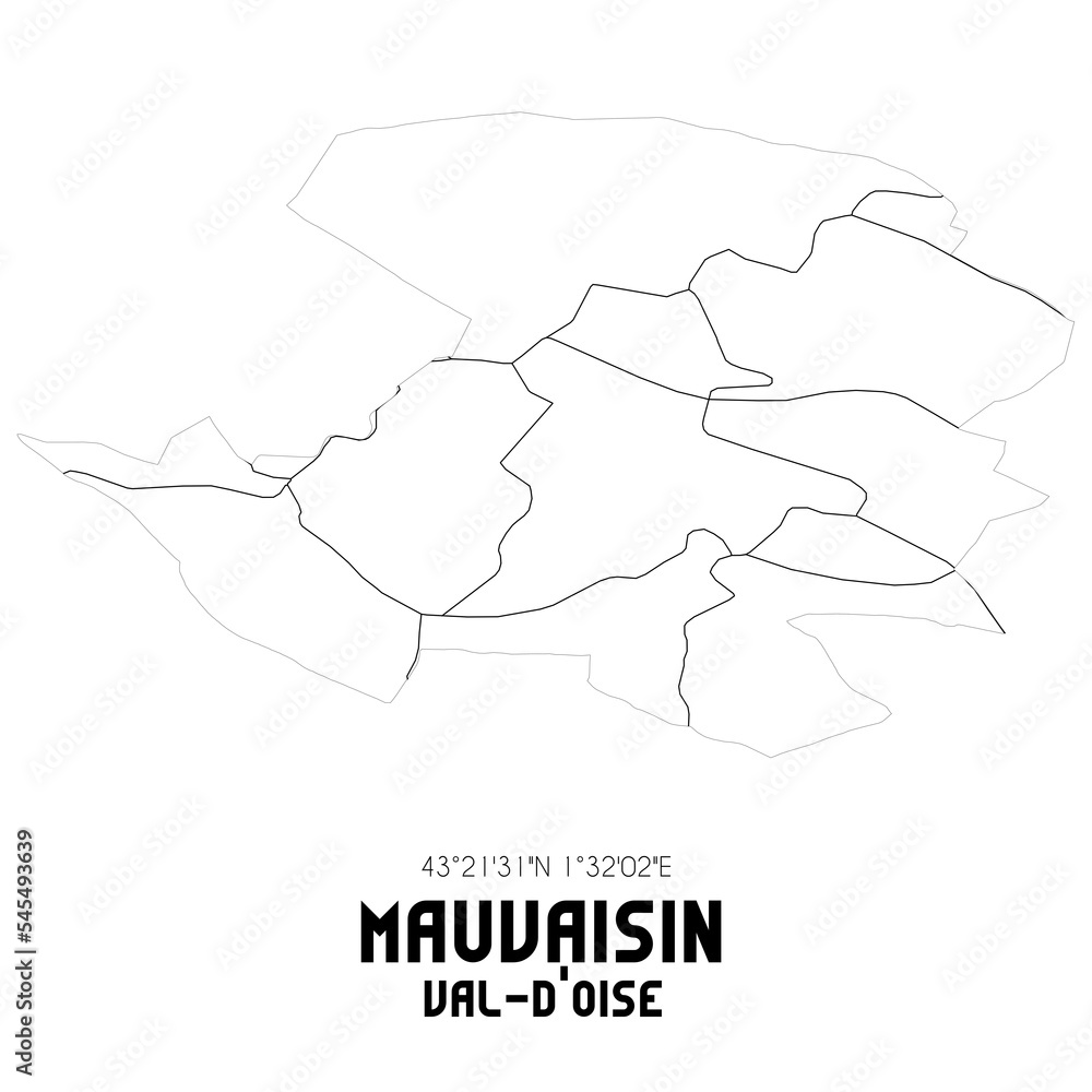 MAUVAISIN Val-d'Oise. Minimalistic street map with black and white lines.
