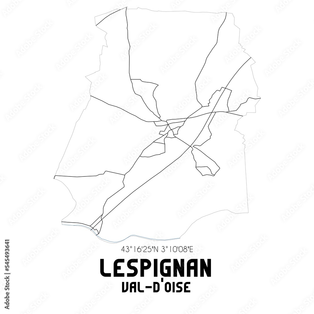 LESPIGNAN Val-d'Oise. Minimalistic street map with black and white lines.