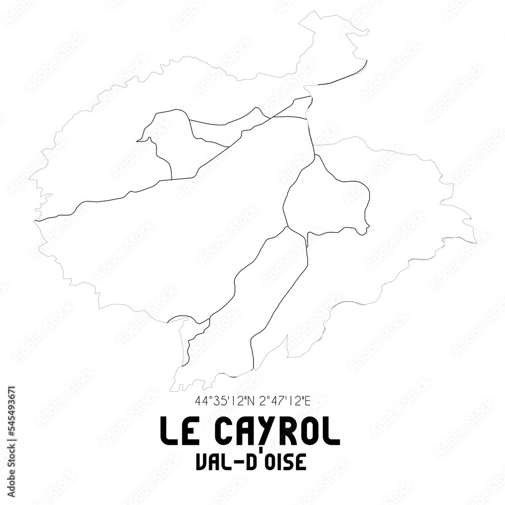 LE CAYROL Val-d'Oise. Minimalistic street map with black and white lines. LE CAYROL Val-d'Oise. Minimalistic street map with black and white lines.