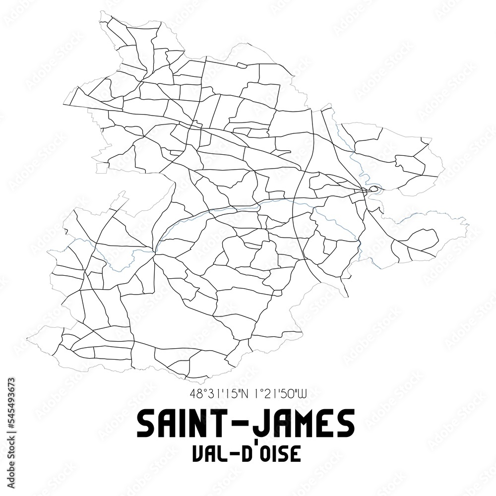 SAINT-JAMES Val-d'Oise. Minimalistic street map with black and white lines.