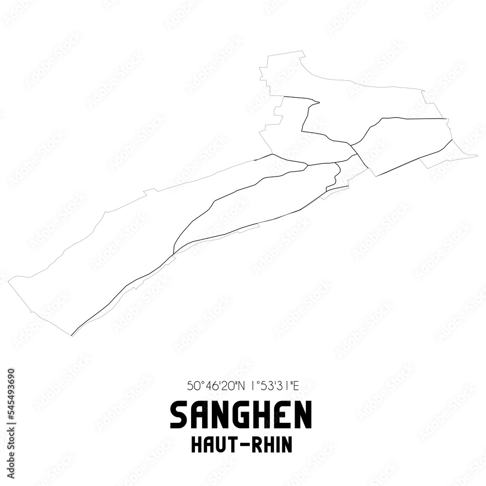 SANGHEN Haut-Rhin. Minimalistic street map with black and white lines. SANGHEN Haut-Rhin. Minimalistic street map with black and white lines.