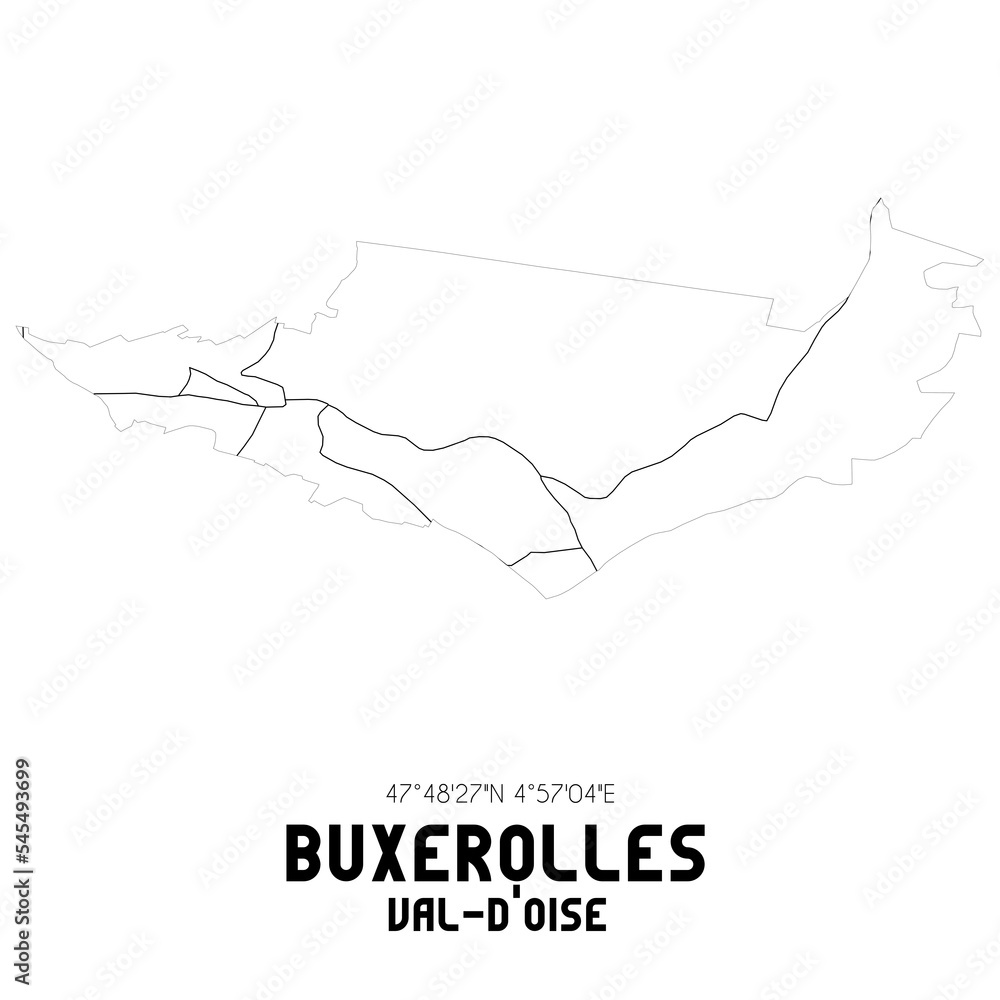 BUXEROLLES Val-d'Oise. Minimalistic street map with black and white lines.