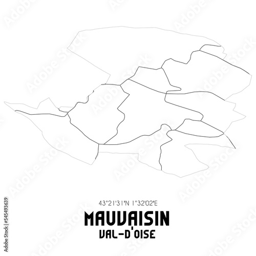 MAUVAISIN Val-d'Oise. Minimalistic street map with black and white lines.