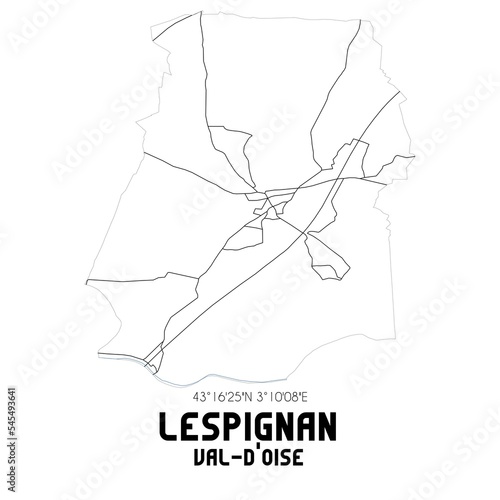 LESPIGNAN Val-d Oise. Minimalistic street map with black and white lines.