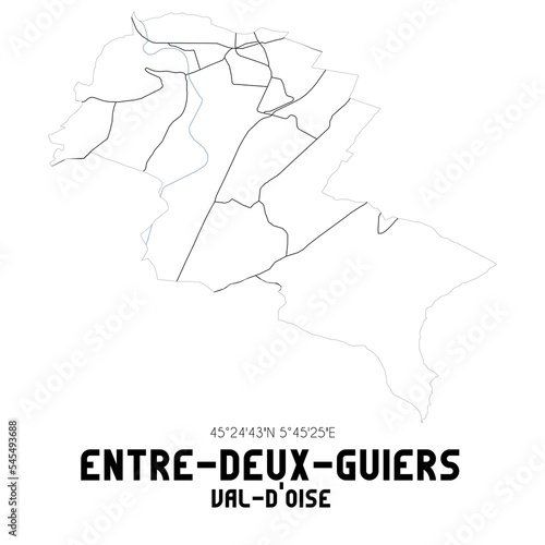 ENTRE-DEUX-GUIERS Val-d Oise. Minimalistic street map with black and white lines.