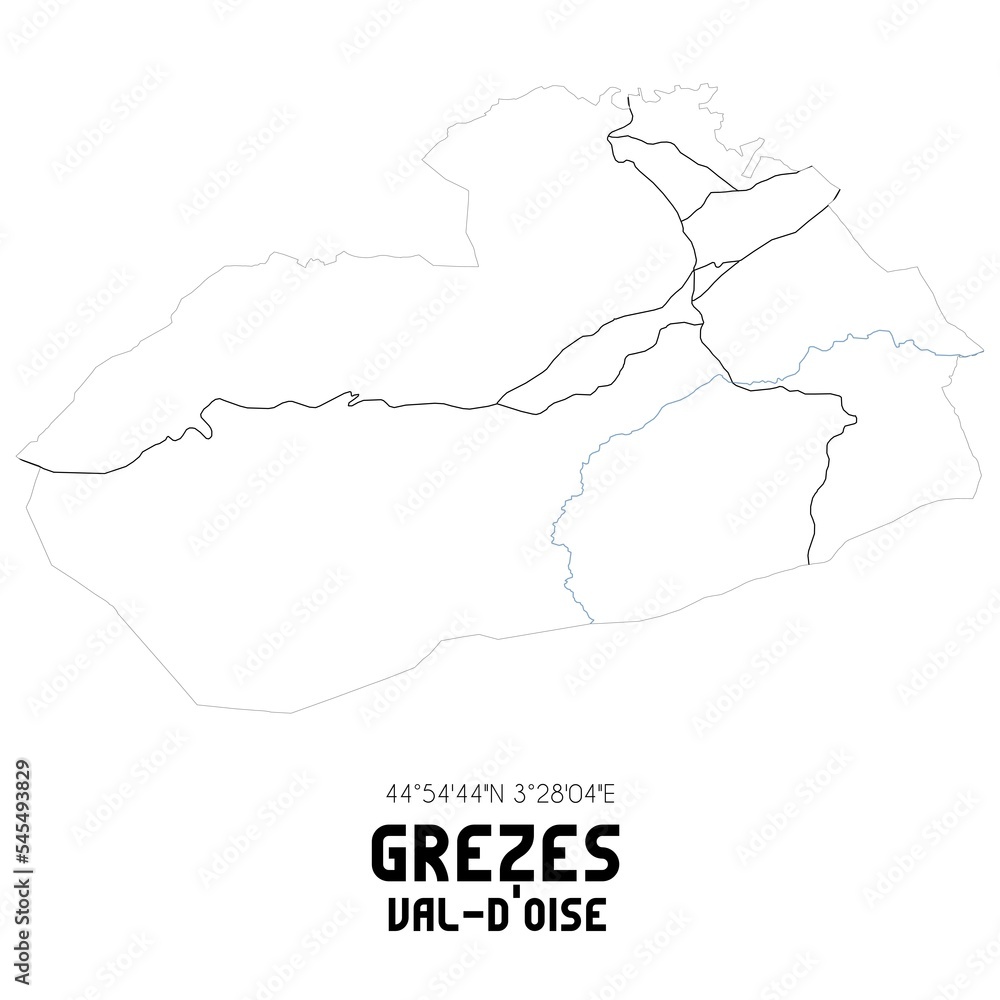 GREZES Val-d'Oise. Minimalistic street map with black and white lines.