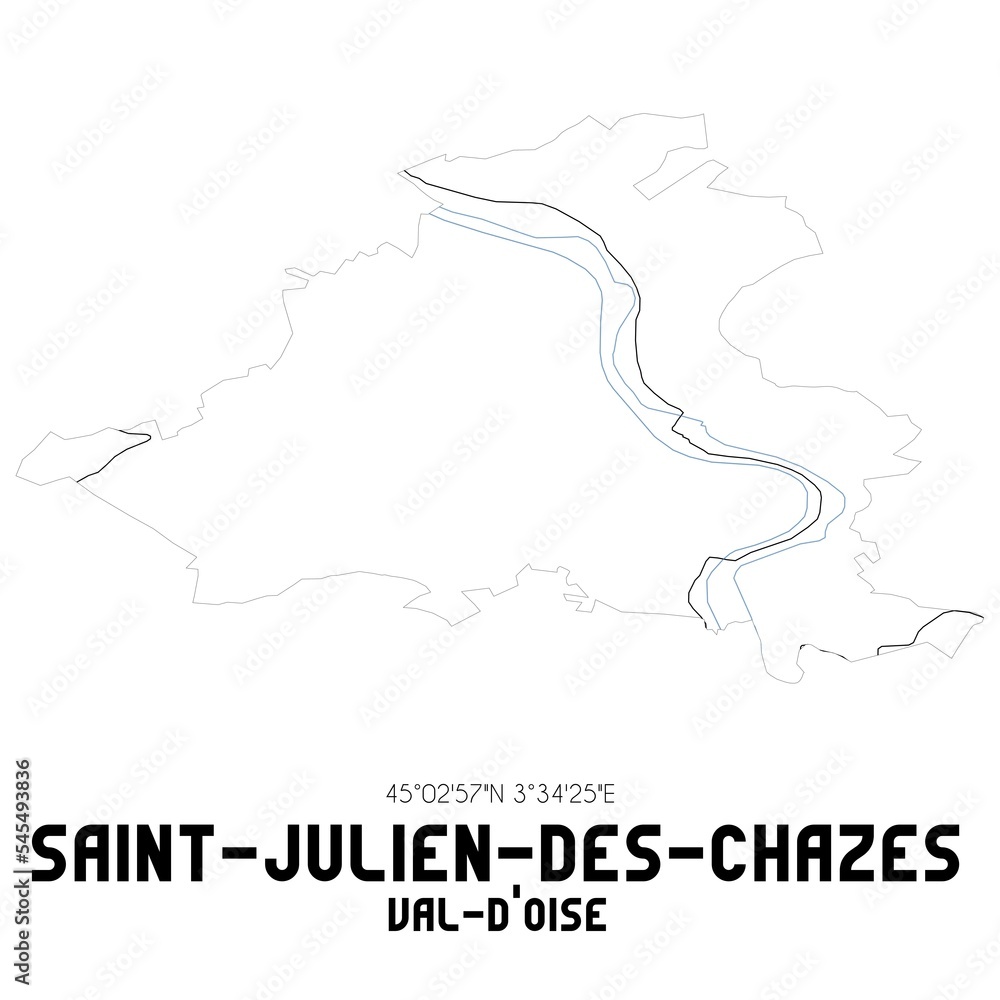 SAINT-JULIEN-DES-CHAZES Val-d'Oise. Minimalistic street map with black and white lines.