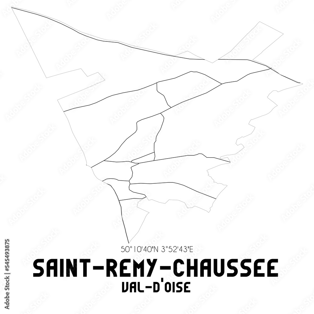SAINT-REMY-CHAUSSEE Val-d'Oise. Minimalistic street map with black and white lines.