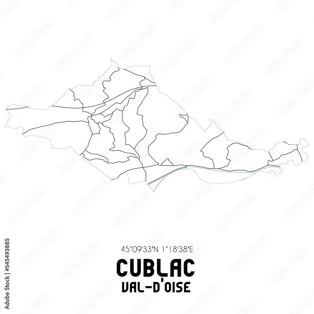 CUBLAC Val-d'Oise. Minimalistic street map with black and white lines.