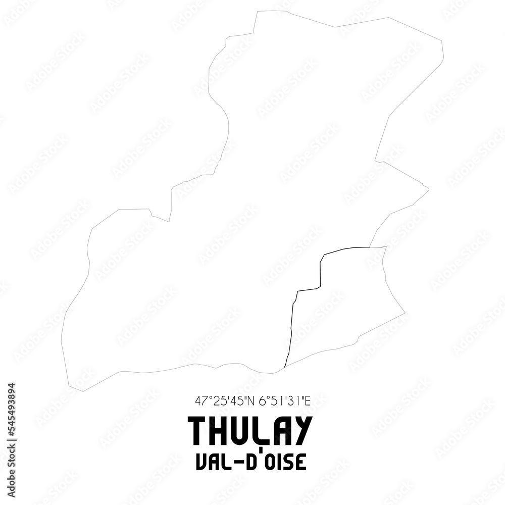 THULAY Val-d'Oise. Minimalistic street map with black and white lines.