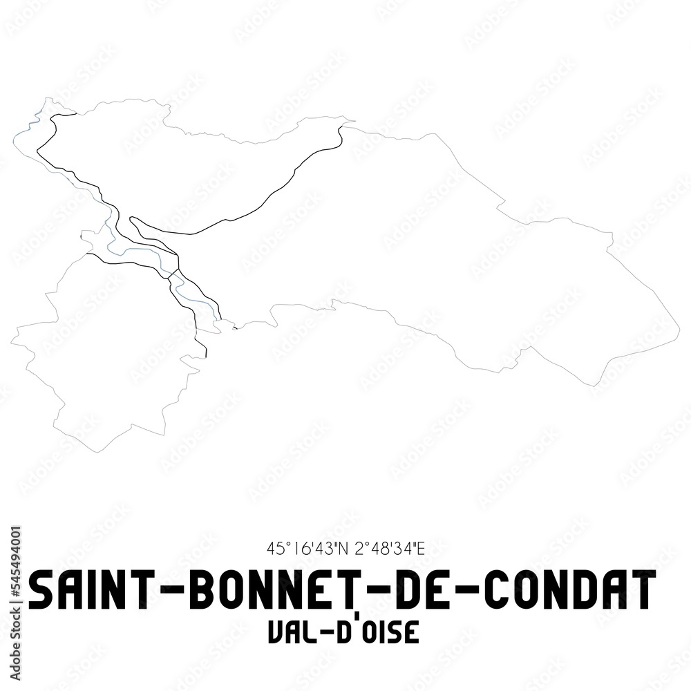 SAINT-BONNET-DE-CONDAT Val-d'Oise. Minimalistic street map with black and white lines.