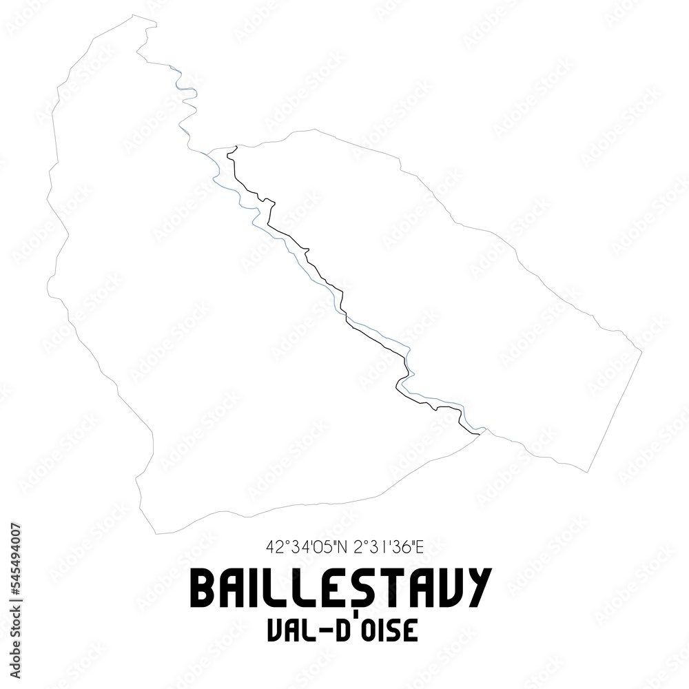 BAILLESTAVY Val-d'Oise. Minimalistic street map with black and white lines. BAILLESTAVY Val-d'Oise. Minimalistic street map with black and white lines.