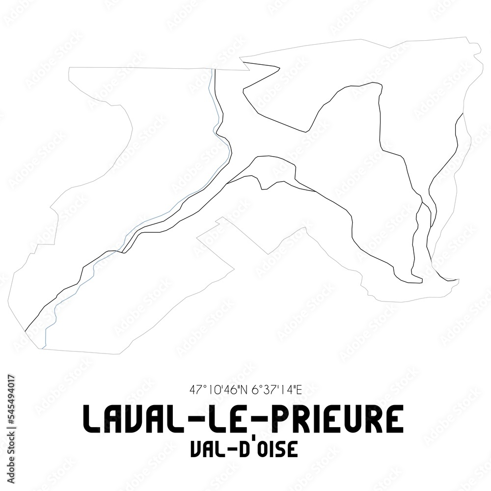 LAVAL-LE-PRIEURE Val-d'Oise. Minimalistic street map with black and white lines.