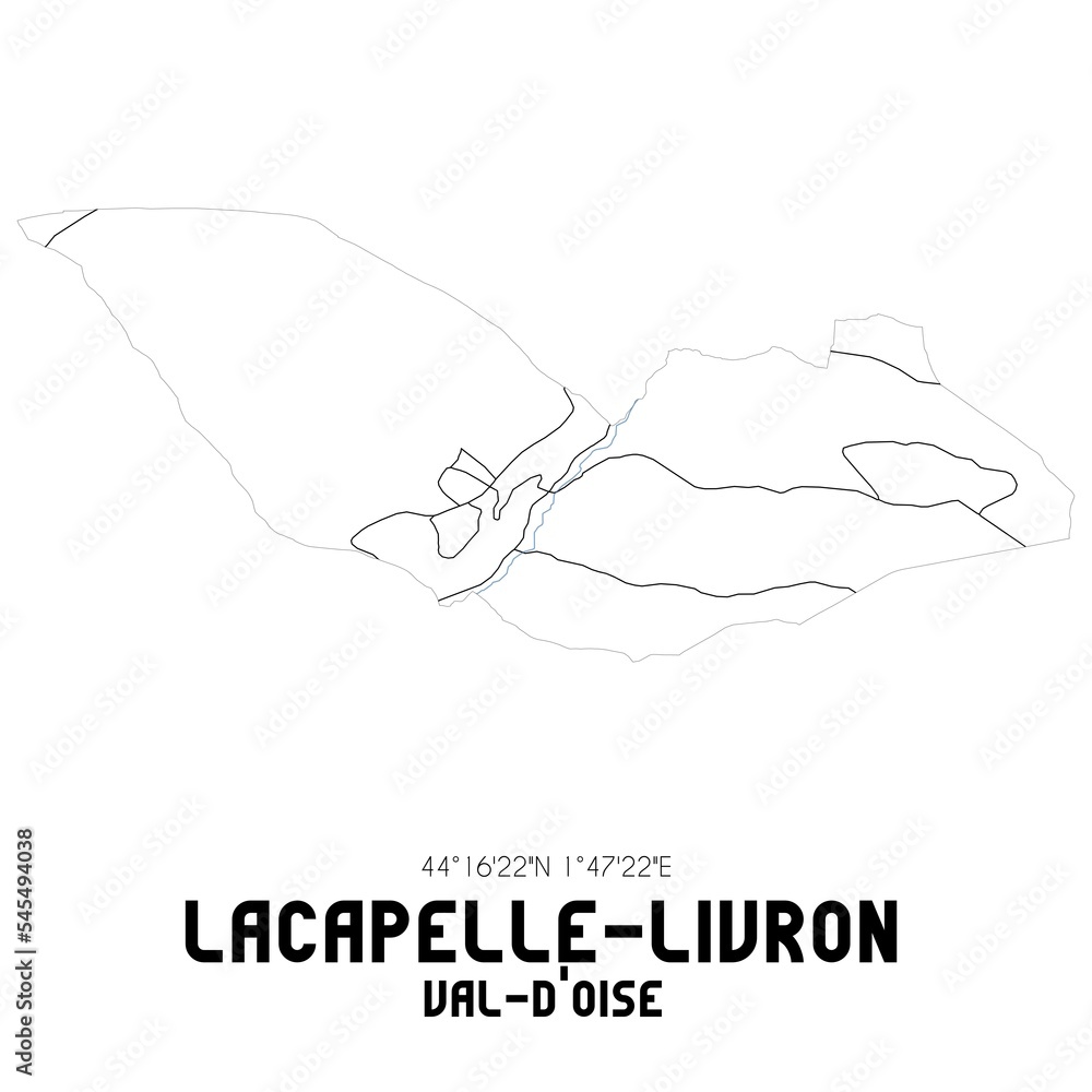 LACAPELLE-LIVRON Val-d'Oise. Minimalistic street map with black and white lines. LACAPELLE-LIVRON Val-d'Oise. Minimalistic street map with black and white lines.