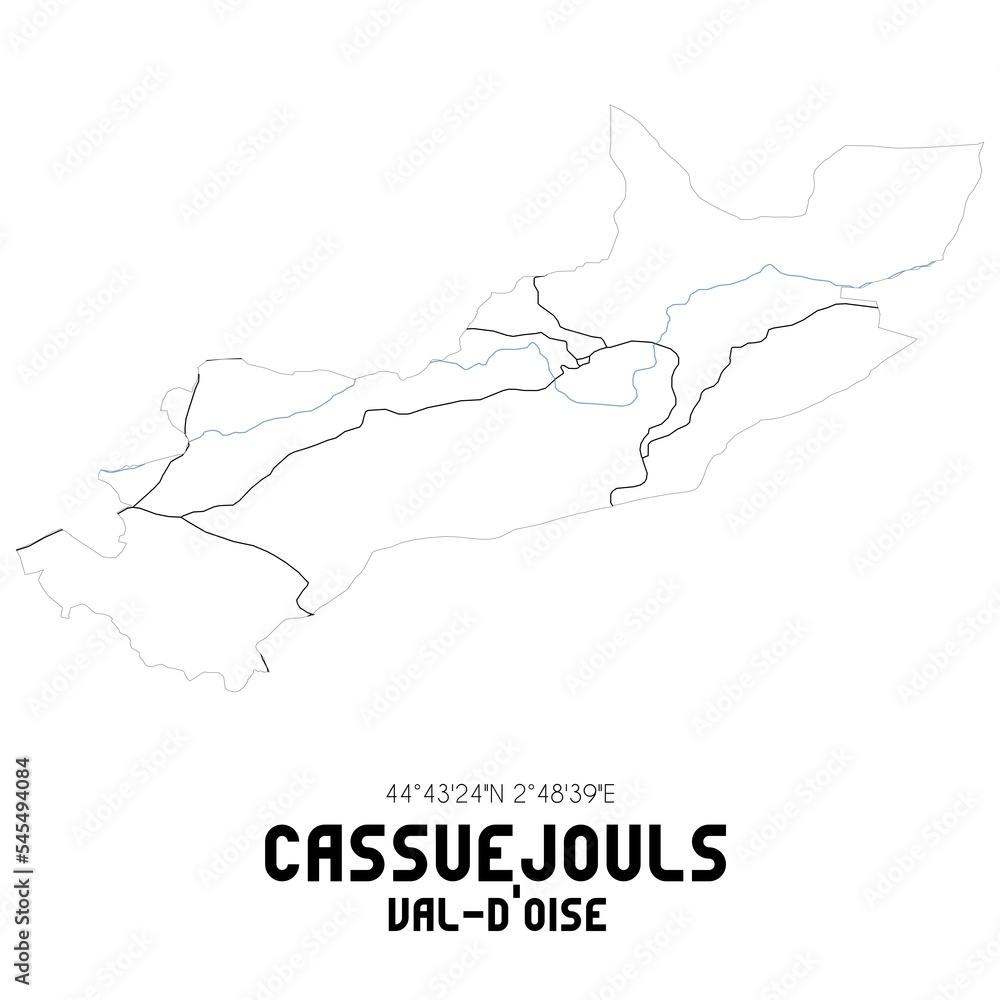 CASSUEJOULS Val-d'Oise. Minimalistic street map with black and white lines.