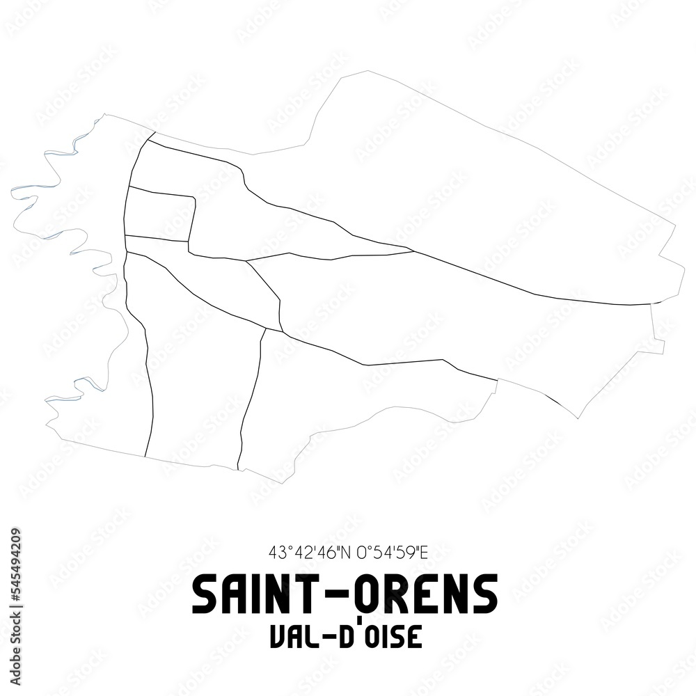 SAINT-ORENS Val-d'Oise. Minimalistic street map with black and white lines. SAINT-ORENS Val-d'Oise. Minimalistic street map with black and white lines.