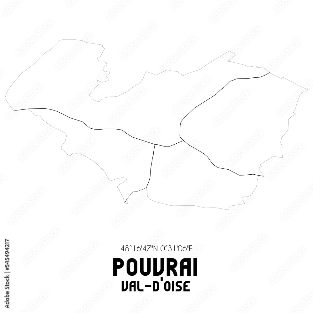 POUVRAI Val-d'Oise. Minimalistic street map with black and white lines.