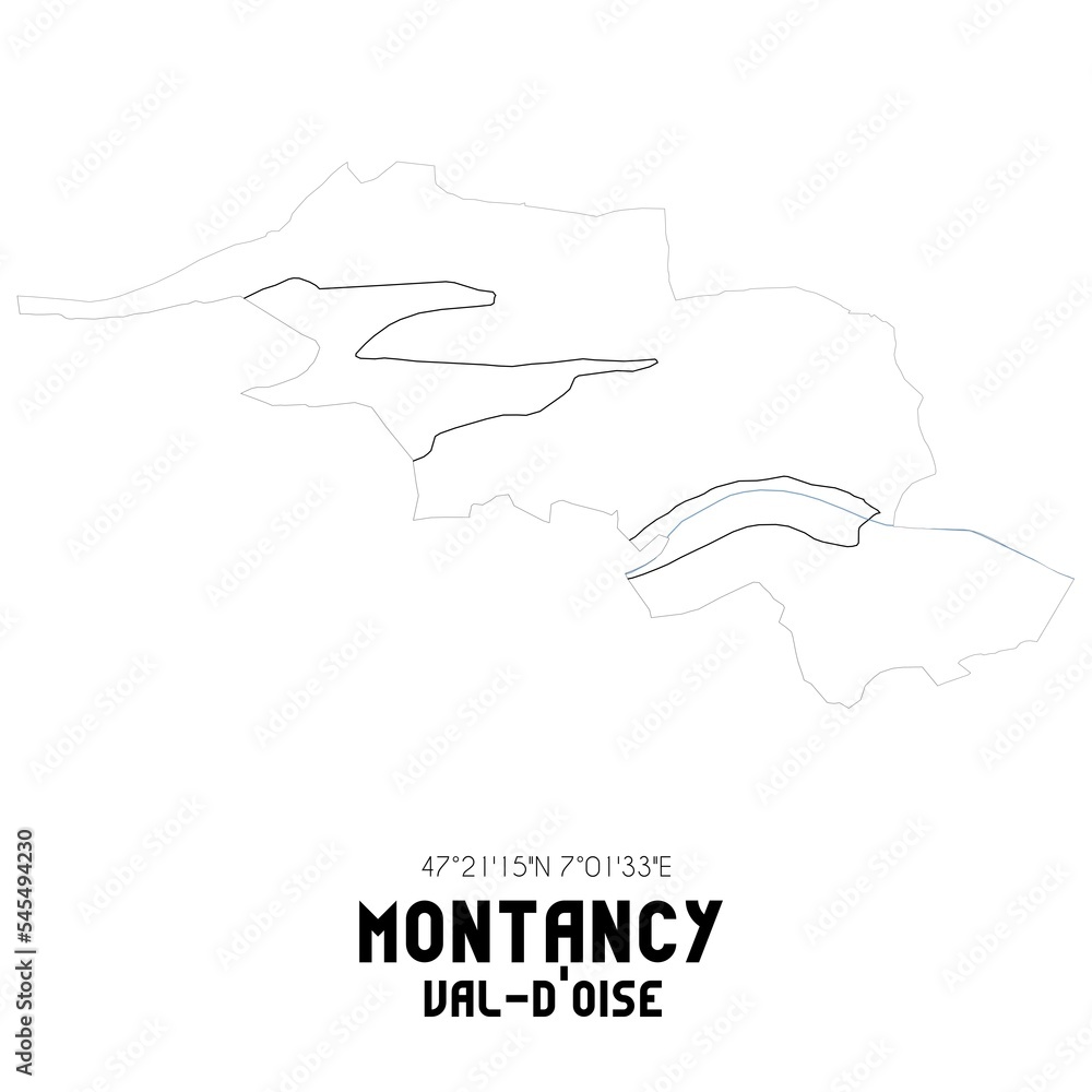 MONTANCY Val-d'Oise. Minimalistic street map with black and white lines. MONTANCY Val-d'Oise. Minimalistic street map with black and white lines.