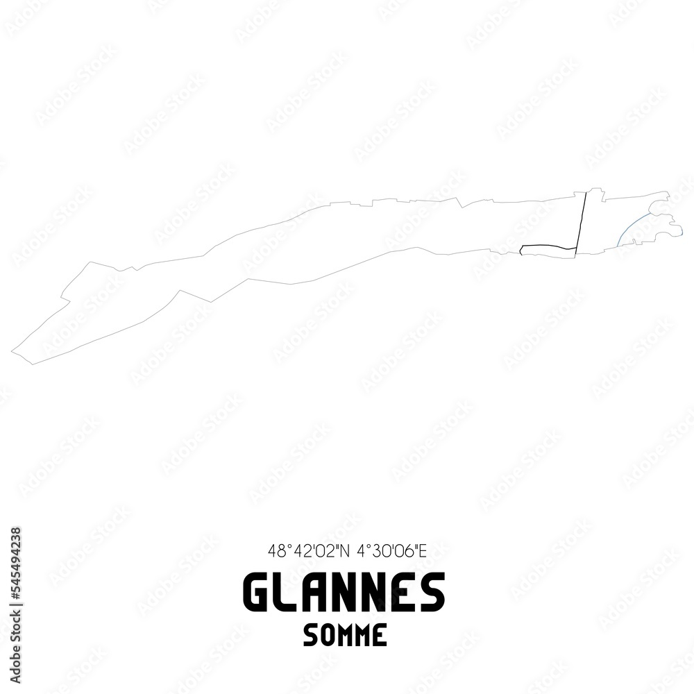GLANNES Somme. Minimalistic street map with black and white lines.