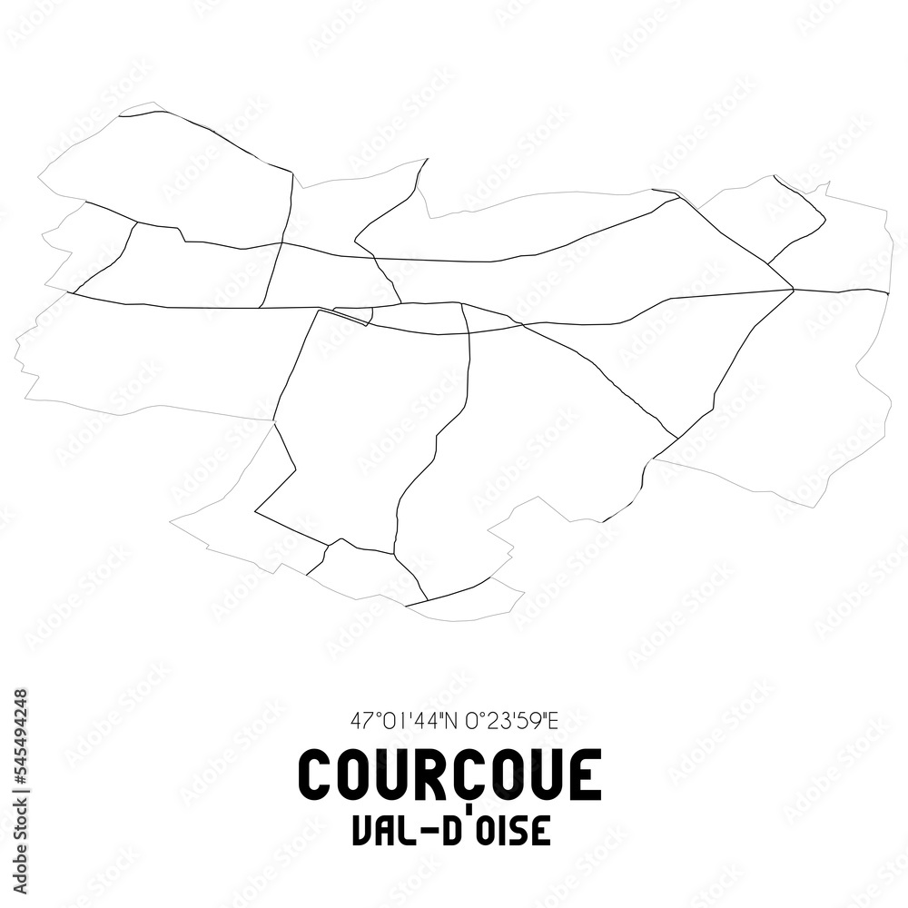 COURCOUE Val-d'Oise. Minimalistic street map with black and white lines.