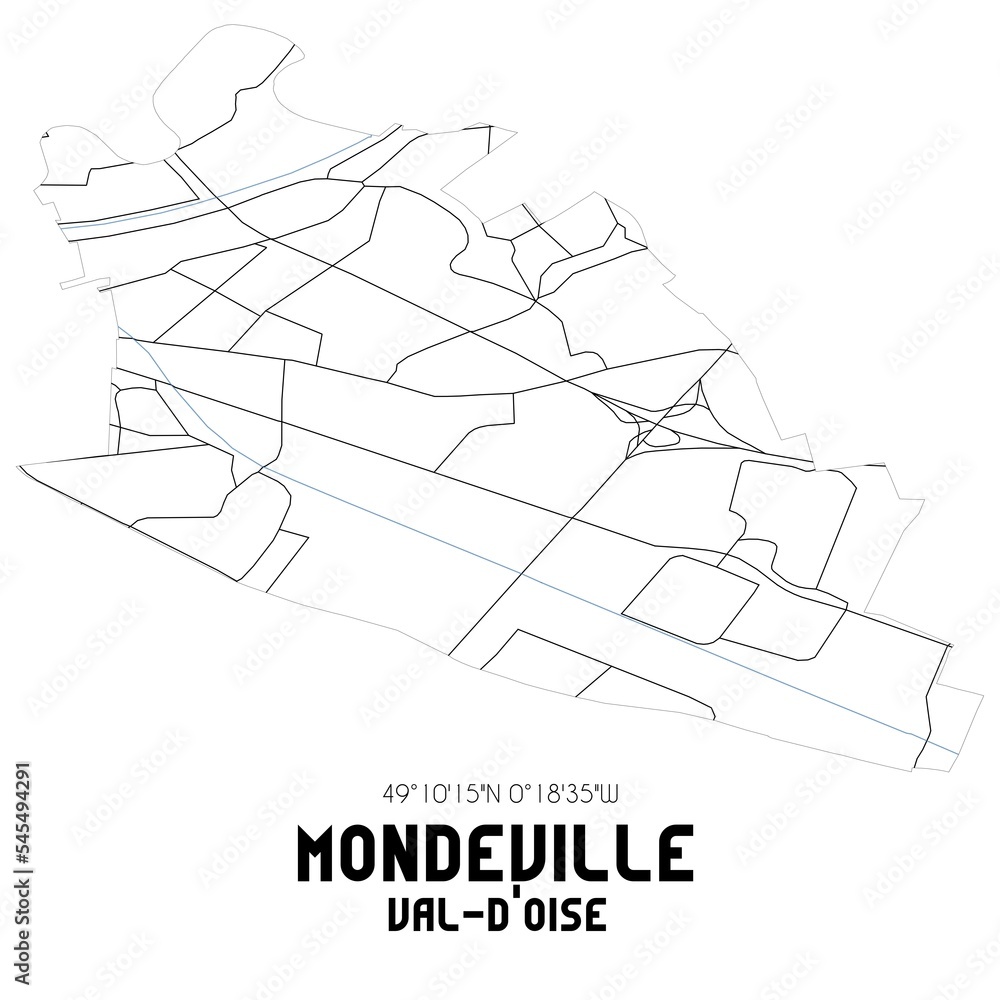 MONDEVILLE Val-d'Oise. Minimalistic street map with black and white lines.