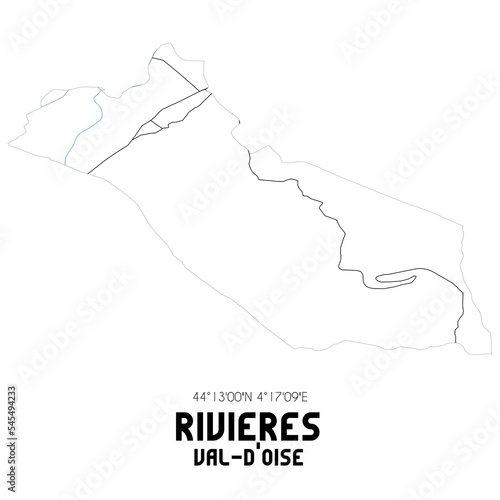 RIVIERES Val-d Oise. Minimalistic street map with black and white lines.