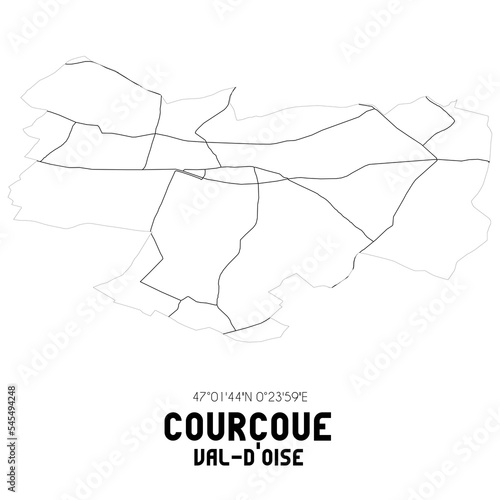COURCOUE Val-d'Oise. Minimalistic street map with black and white lines.