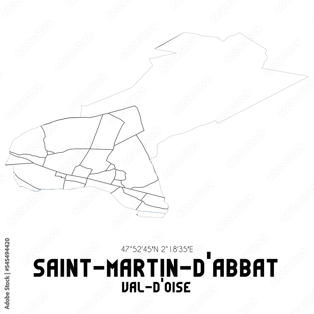 SAINT-MARTIN-D'ABBAT Val-d'Oise. Minimalistic street map with black and white lines.