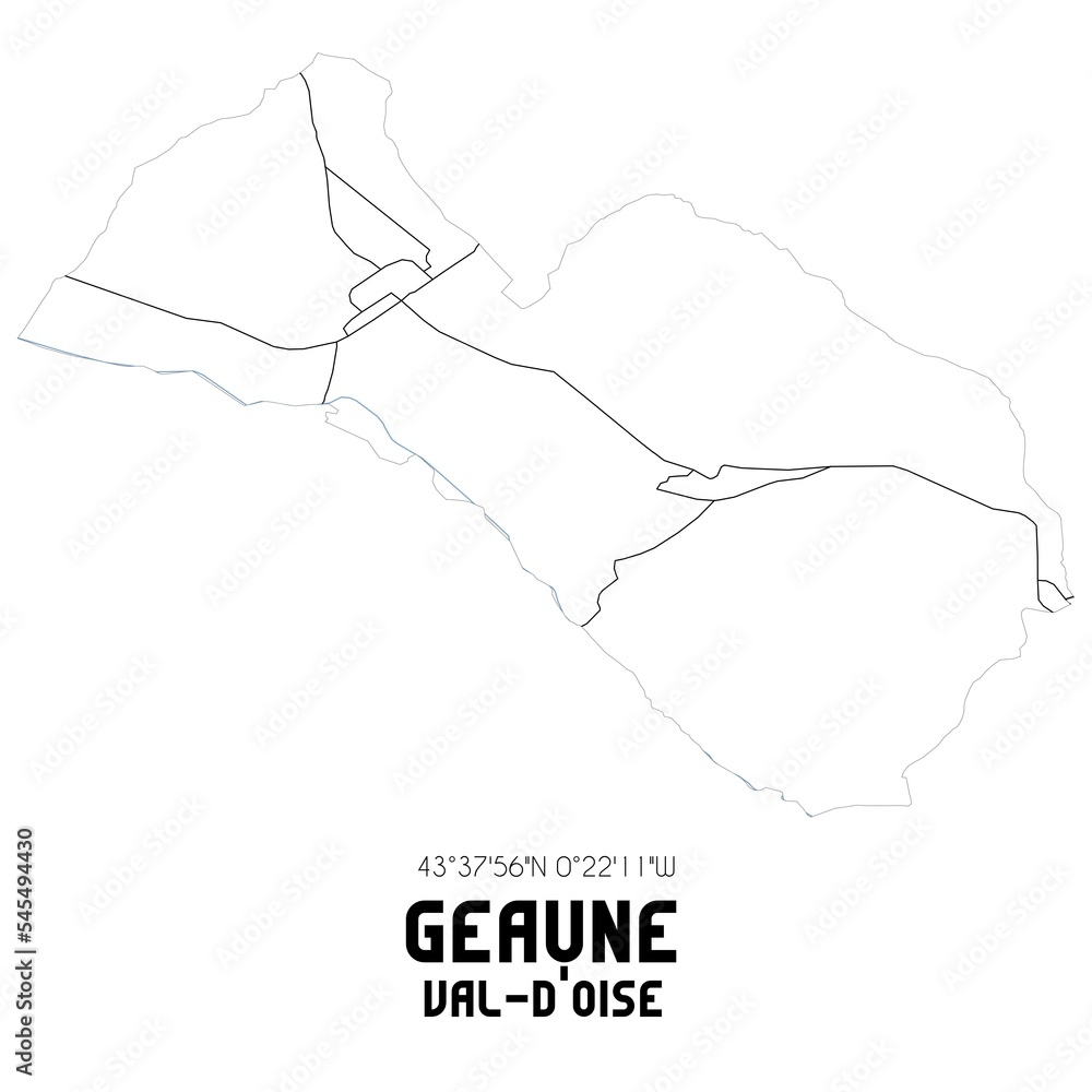 GEAUNE Val-d'Oise. Minimalistic street map with black and white lines. GEAUNE Val-d'Oise. Minimalistic street map with black and white lines.