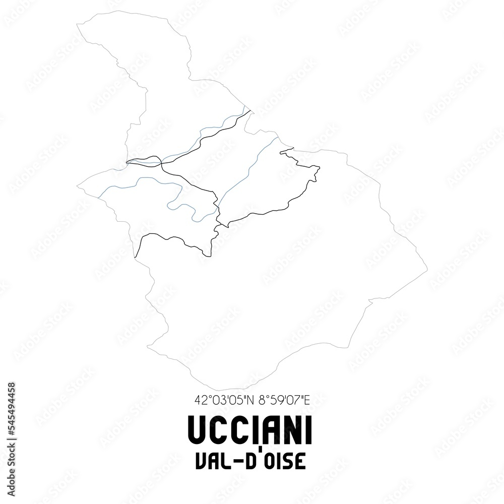 UCCIANI Val-d'Oise. Minimalistic street map with black and white lines. UCCIANI Val-d'Oise. Minimalistic street map with black and white lines.