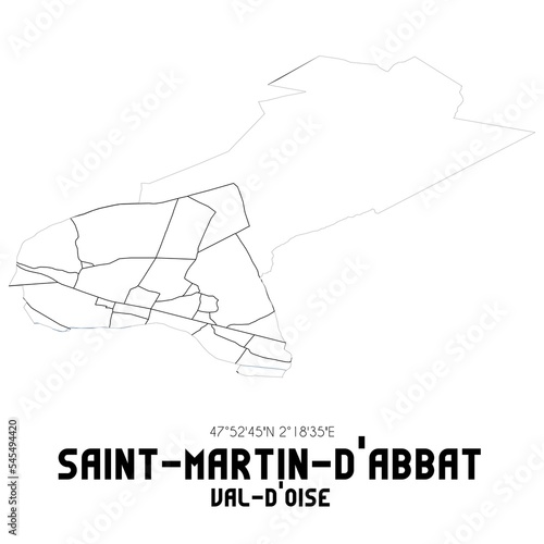 SAINT-MARTIN-D ABBAT Val-d Oise. Minimalistic street map with black and white lines.