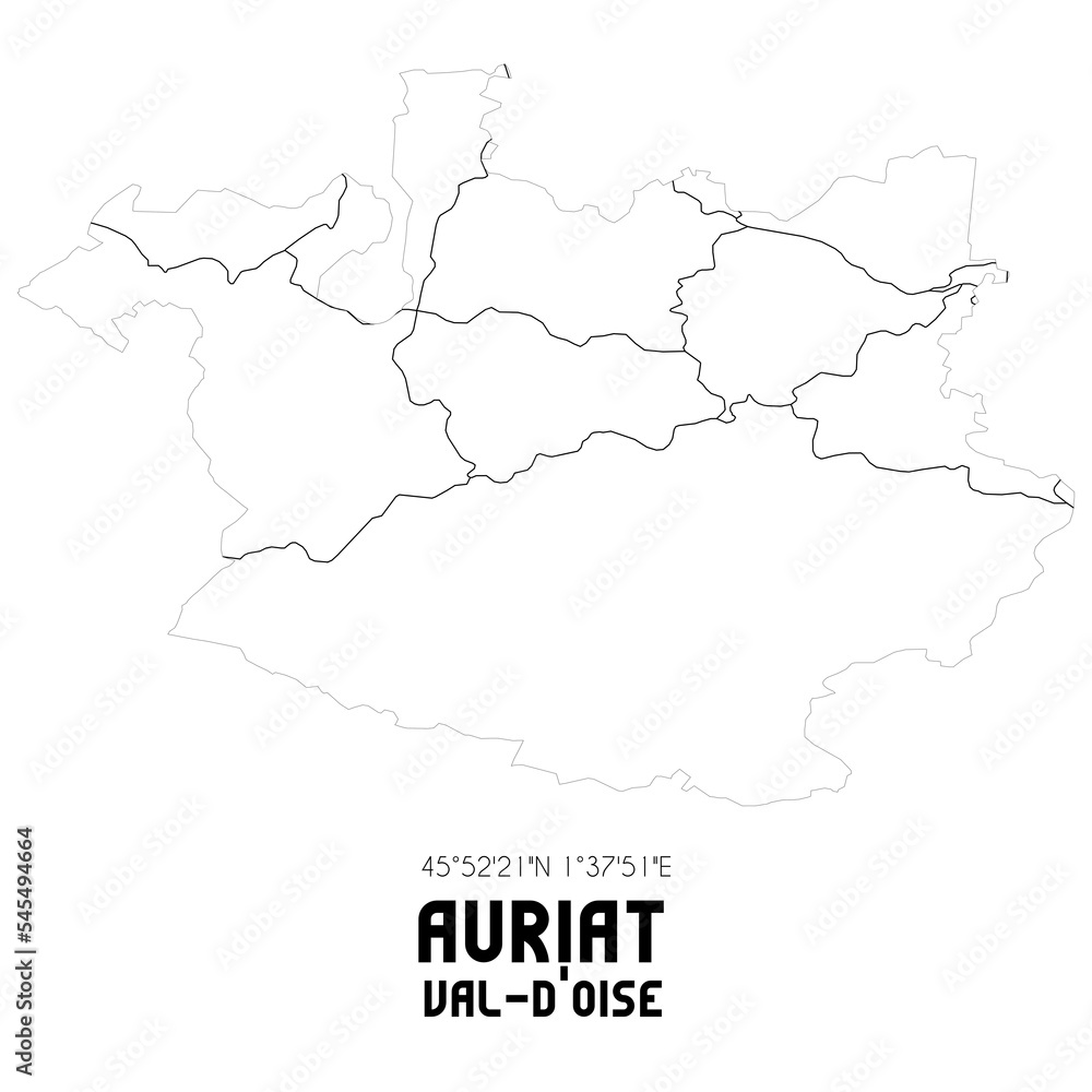 AURIAT Val-d'Oise. Minimalistic street map with black and white lines. AURIAT Val-d'Oise. Minimalistic street map with black and white lines.